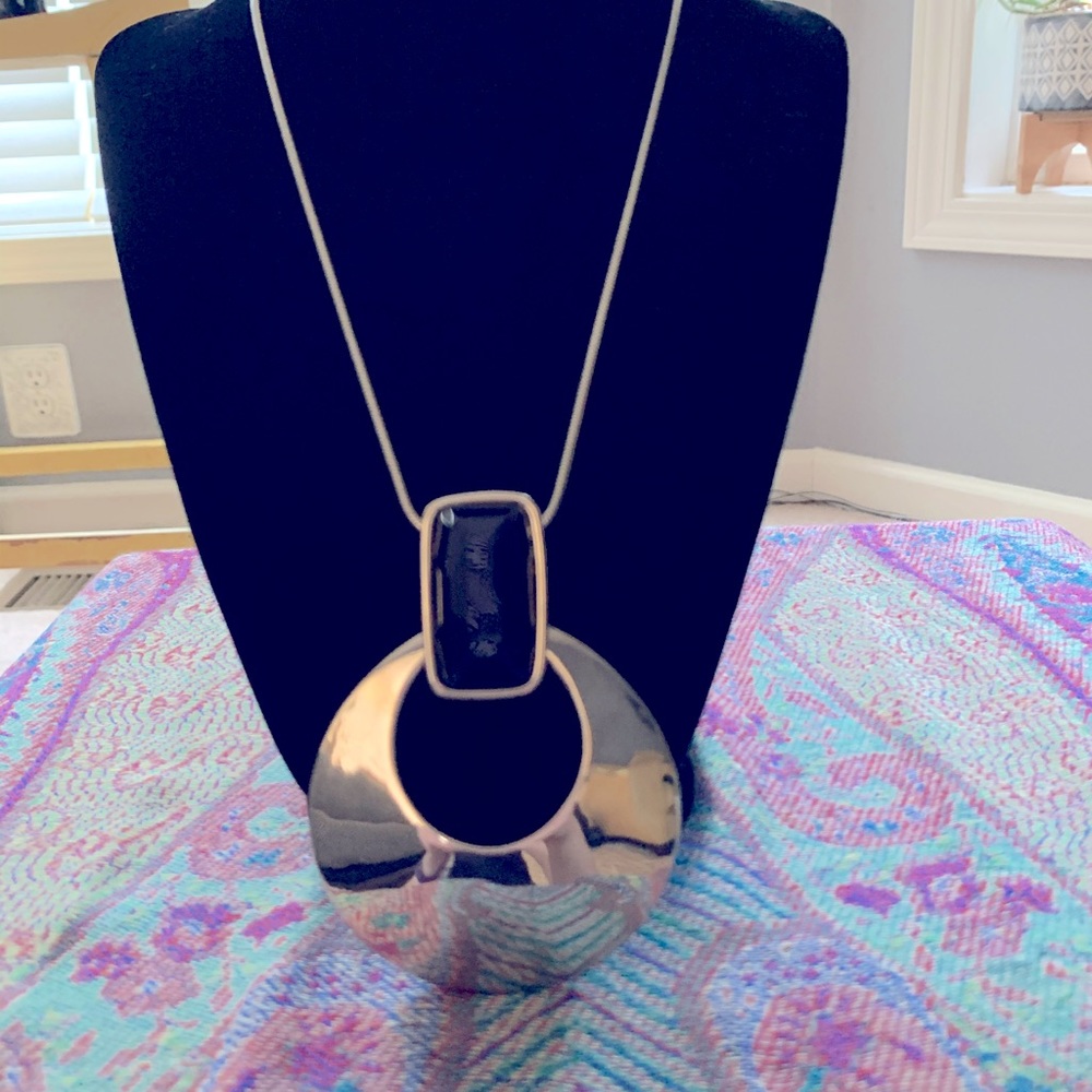 WHBM necklace silver with large faux black stone